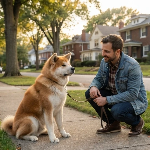 Dog movie memory clues showing an Akita and suburban setting that help identify the movie about the dog
