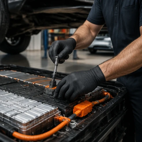 Electric vehicle battery pack inspection showing long-term reliability considerations