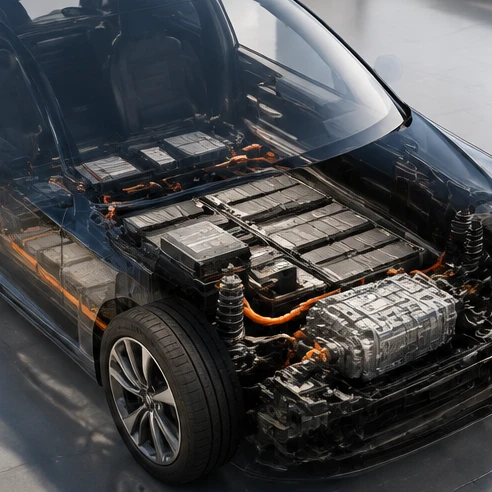 Electric vehicle drivetrain components and regenerative braking concept in a clean technical setting