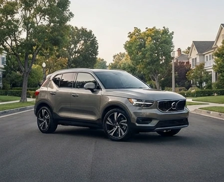 Sleek modern luxury compact SUV parked on a clean suburban street, showcasing premium design and elegant styling