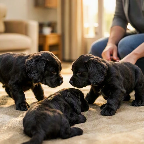 Black working Cocker Spaniel puppies raised in a clean caring home environment
