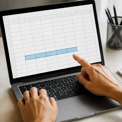 Spreadsheet user selecting a cell beside numeric data to create a row total with AutoSum