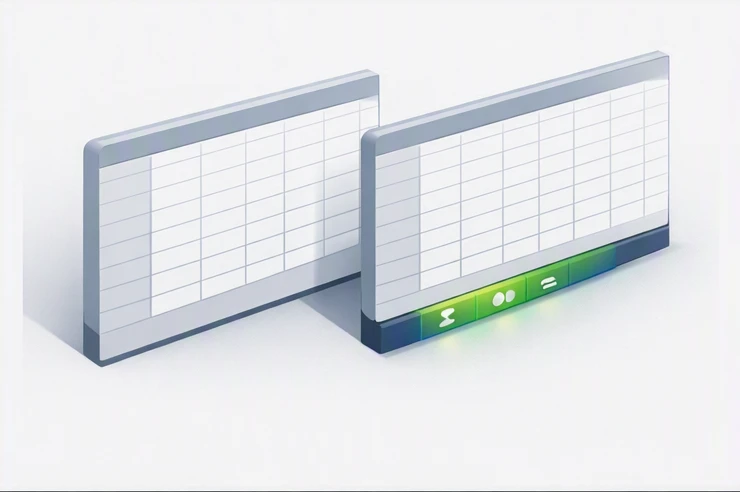 Two Excel windows side by side comparing a blank workbook with the file showing the missing status bar