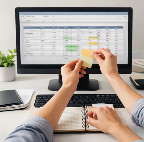 Excel check register with running balance columns arranged for dates deposits withdrawals and balances