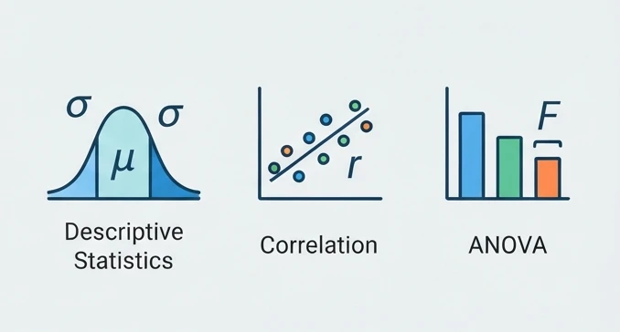 A spreadsheet with various statistical tools icons