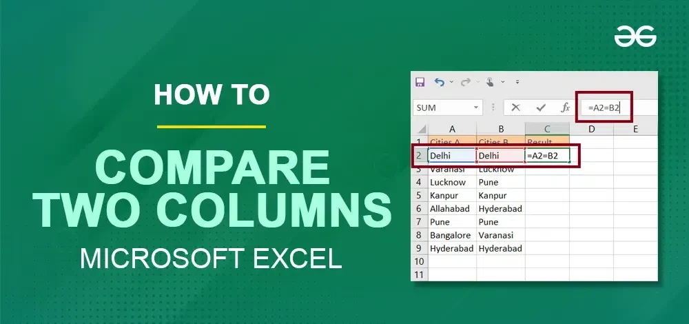 Spreadsheet comparison setup showing formulas queries and duplicate matching workflow in Excel
