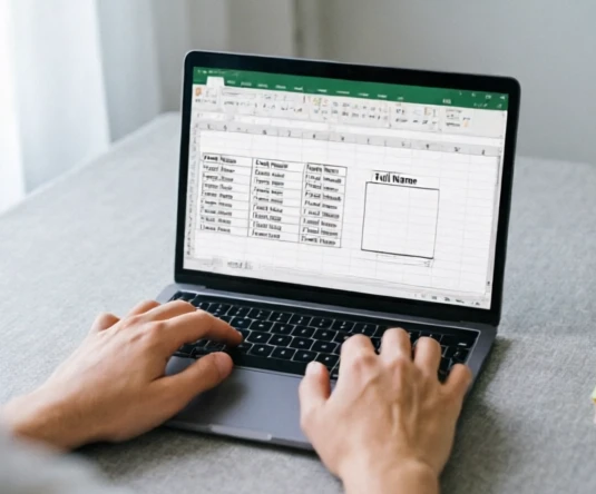 Spreadsheet view showing separate first name and last name columns prepared for combining into full names