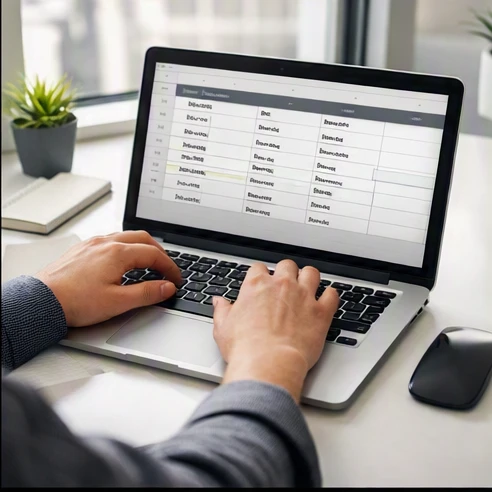 Hands demonstrating a spreadsheet pattern where sample names are used to complete a column automatically