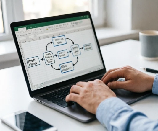 Hands using Excel Flash Fill workflow to create repeated full-name patterns