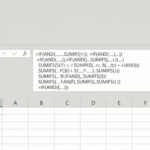 Close-up of a computer screen showing an Excel formula bar with a nested IF and SEARCH function, clean user interface