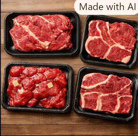 Labeled beef cuts from Excel Meats showing chuck, brisket, and ribeye on a refrigerated shelf