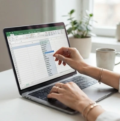 Spreadsheet showing a full name column separated into first name and last name fields using Excel techniques