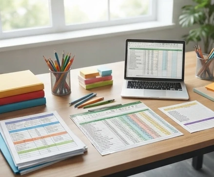 Teacher evaluating different Excel learning formats including guides templates and course materials