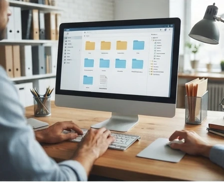 Person checking computer folders for temporary spreadsheet recovery files after a failed save