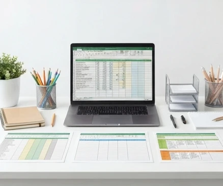 Teacher workflow setup with spreadsheet planning for grades attendance and student records