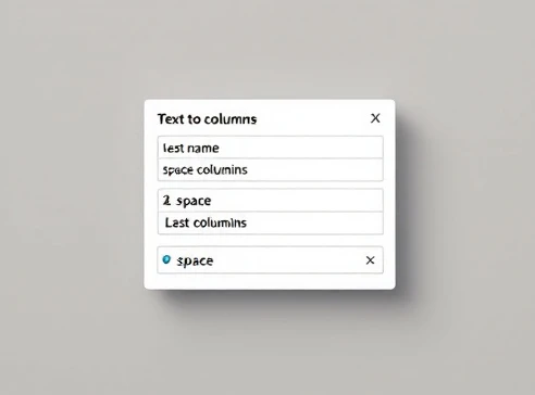 Excel Text to Columns dialog box splitting a full name into separate first and last name fields