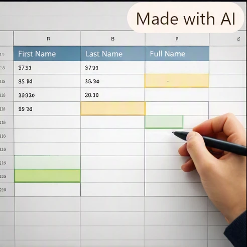 Spreadsheet view illustrating multiple name fields with optional blank cells being combined cleanly