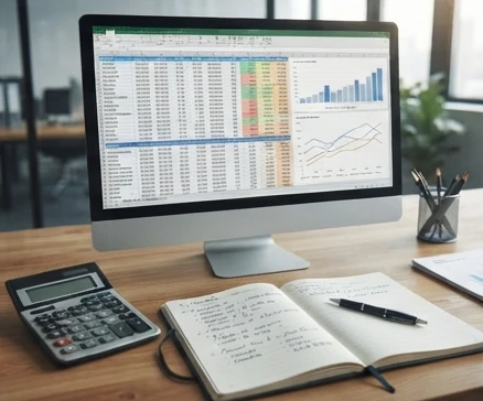 Financial model workspace illustrating YEARFRAC interest accrual calculations with date inputs