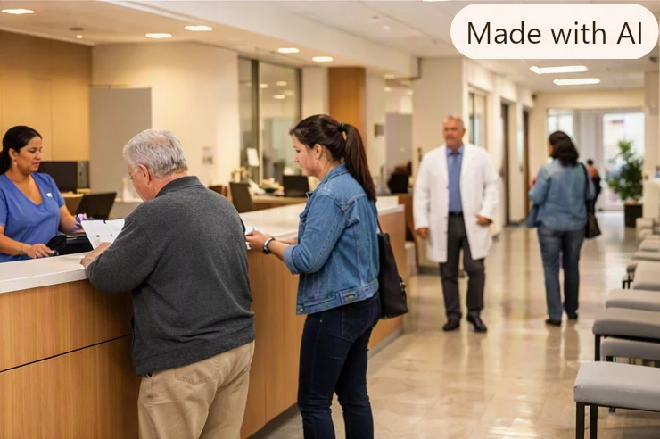 Outpatient healthcare facility showing medical offices and patient care areas in a modern clinical setting