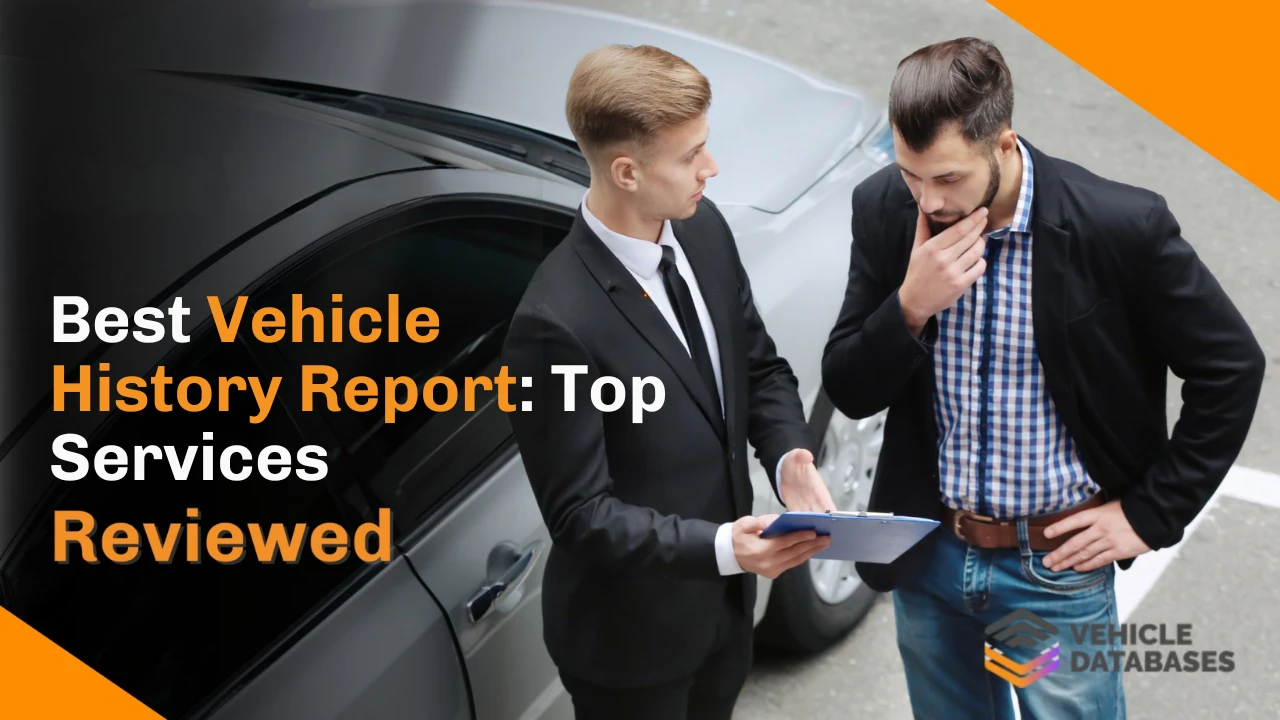 Vehicle history report document spread on table showing service records, inspection notes, and ownership documentation for exotic car purchase