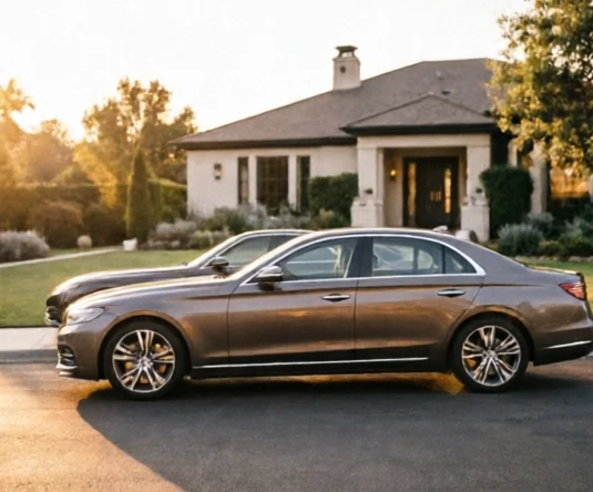 Comparison view of different luxury sedan sizes showing flagship and midsize vehicle proportions