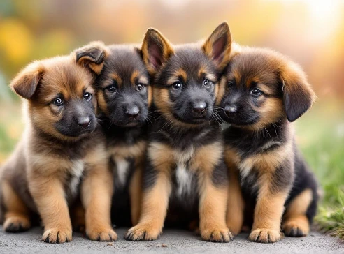 German Shepherd puppy coat showing developing sable and black-and-tan color patterns under consistent natural lighting