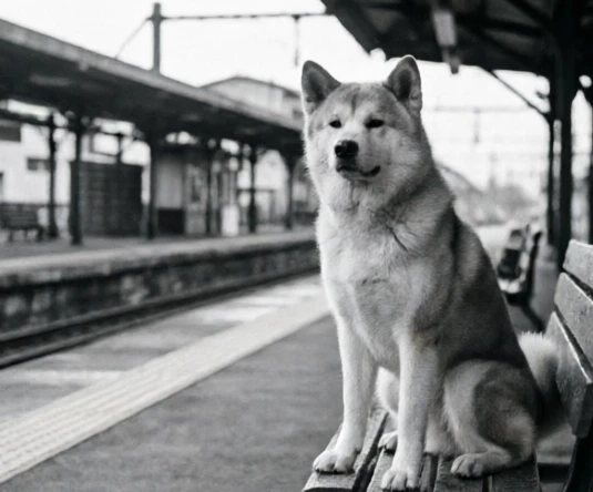 Movie poster for Hachi: A Dog's Tale (2009) showing Richard Gere and the Akita dog Hachi in a heartfelt pose
