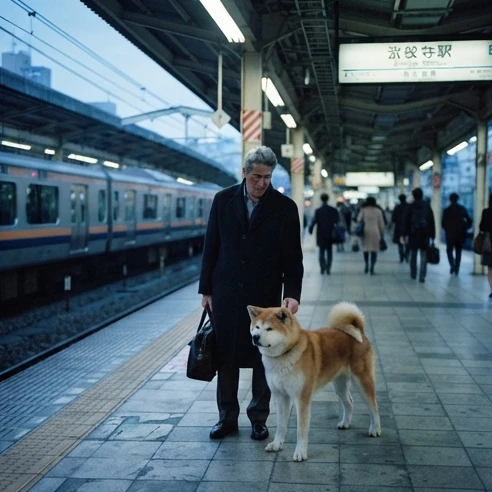 Richard Gere's character Professor Parker Wilson interacting with Hachi at a train station