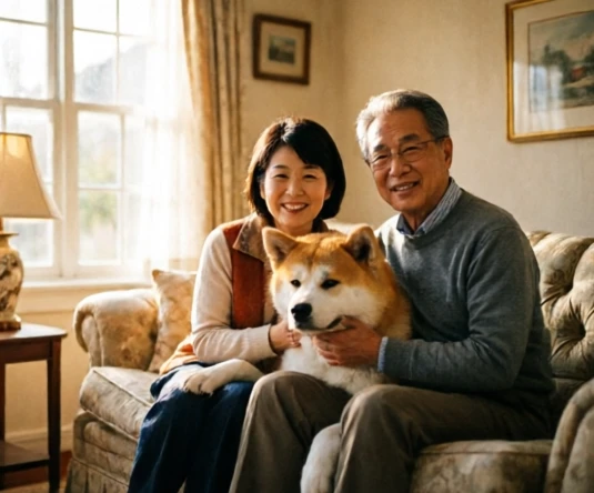 Ensemble cast portrait representing the family characters from the Richard Gere Akita film