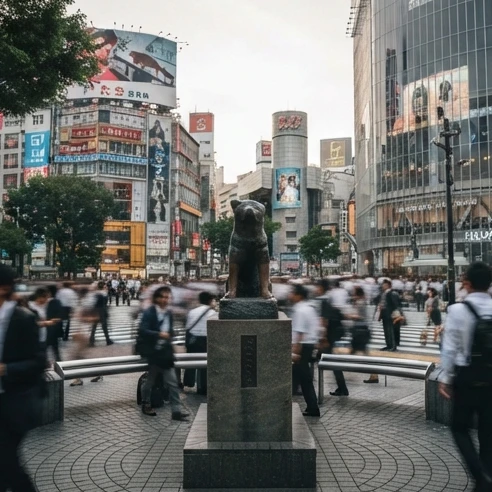 Hachikō memorial statue area at Shibuya Station showing the cultural connection behind the famous loyalty story