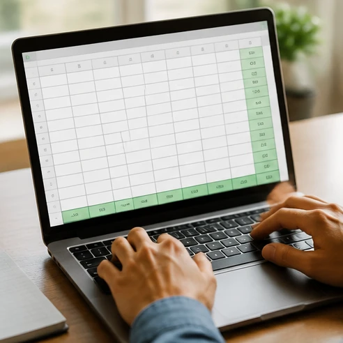 Excel worksheet row with completed total calculation using formulas and table features