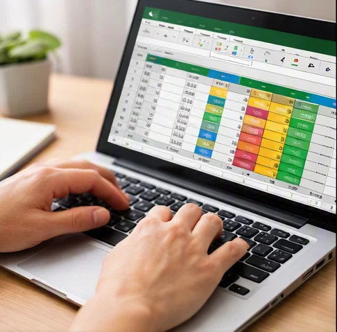 Person building a spreadsheet while learning how to use Excel in Office 365 on a laptop