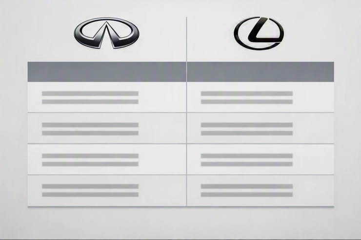 A side-by-side comparison table of Infiniti and Lexus with key details