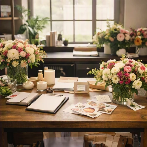 Comparison of florist service options represented by a local shop workspace and professional floral setup