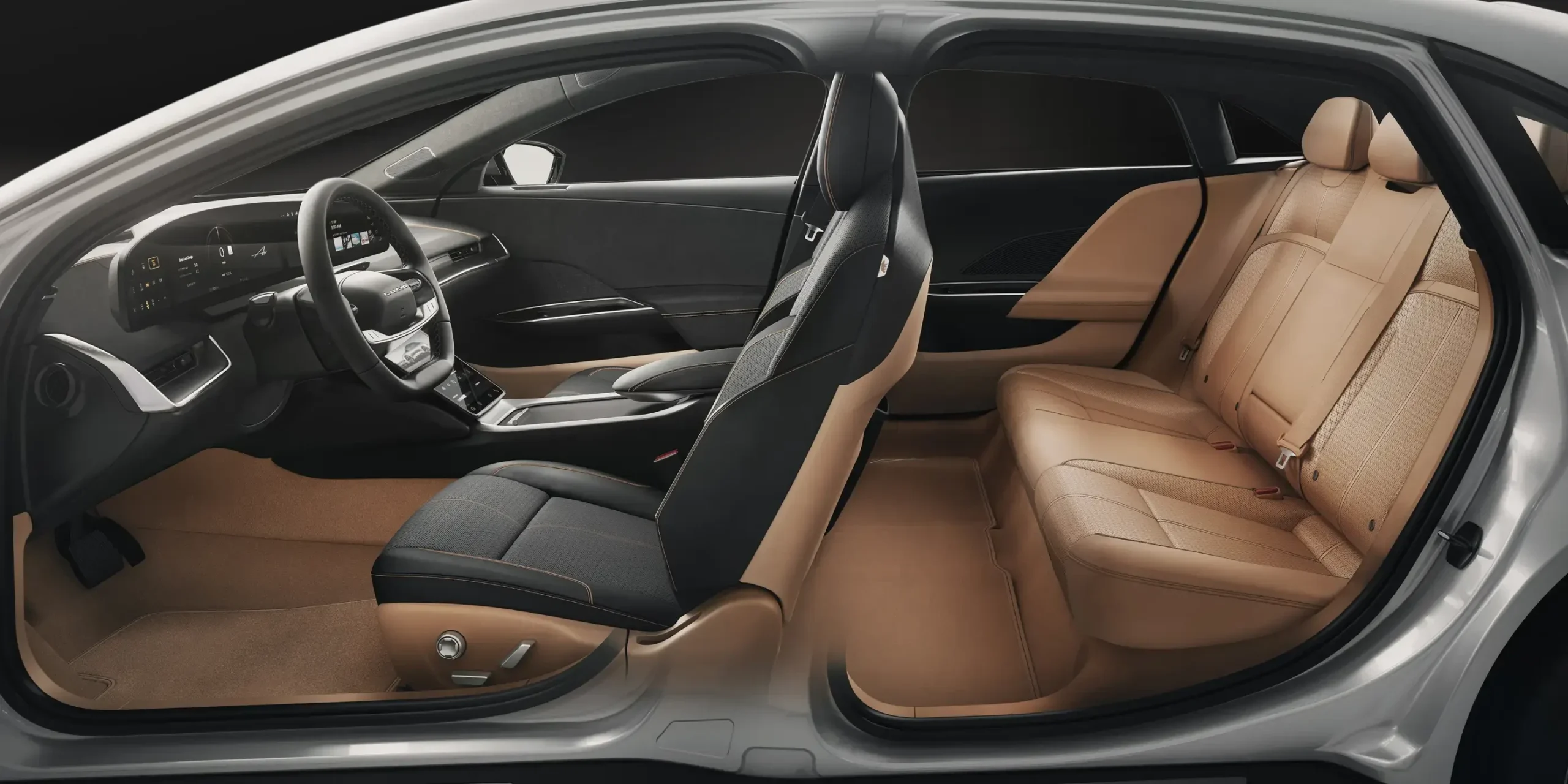 Lucid Air rear seats with ample legroom and luxury amenities