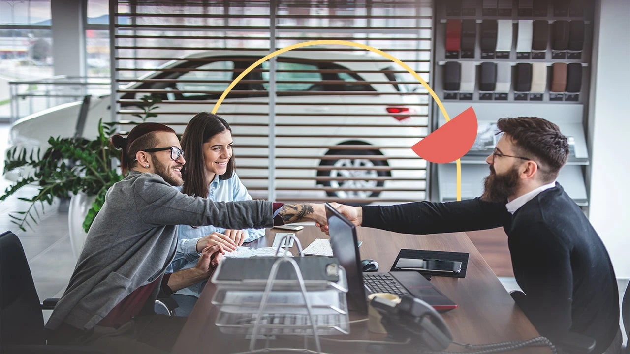 Premium car buyer comparing financing options with vehicle ownership planning documents