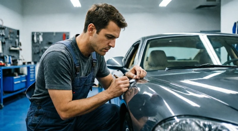Luxury pre owned cars Chennai undergoing a detailed inspection with a technician checking vehicle condition