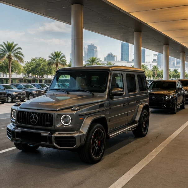 Luxury car rental near me search process showing a premium vehicle ready for local pickup or delivery coordination