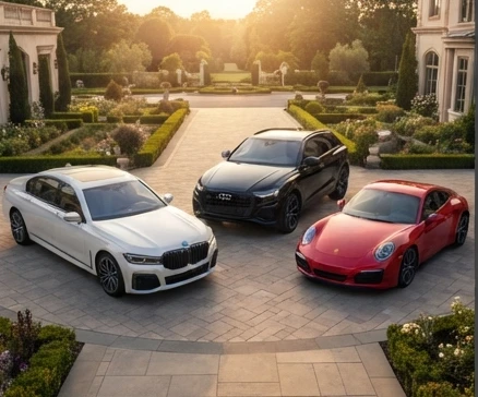 Luxury sedan SUV and exotic vehicle categories represented in a premium automotive setting