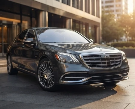 Full-size luxury sedan displayed at a rental lot representing typical luxury sedan rental rates