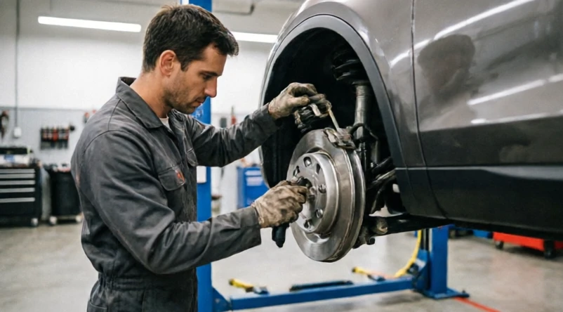 Luxury midsize SUV maintenance inspection scene with service tools and vehicle components representing long-term ownership analysis