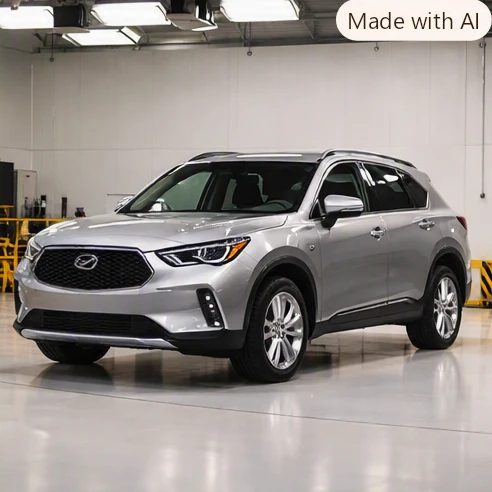 Luxury SUV parked in a testing facility bay ahead of a crash safety evaluation