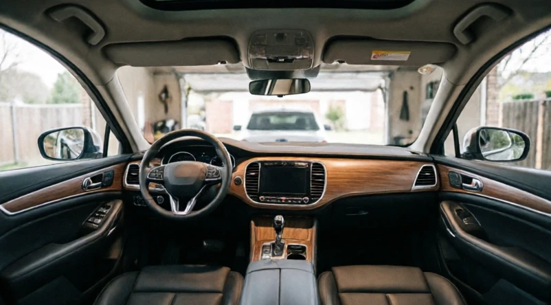 Luxury midsize SUV cabin showing advanced safety features and premium interior technology design