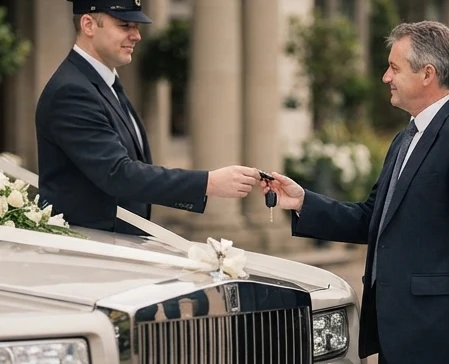 Luxury wedding car rental cost breakdown with a chauffeur and decorated vehicle