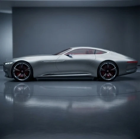 Sleek Vision Mercedes-Maybach 6 electric concept car with long hood and dramatic side profile on display