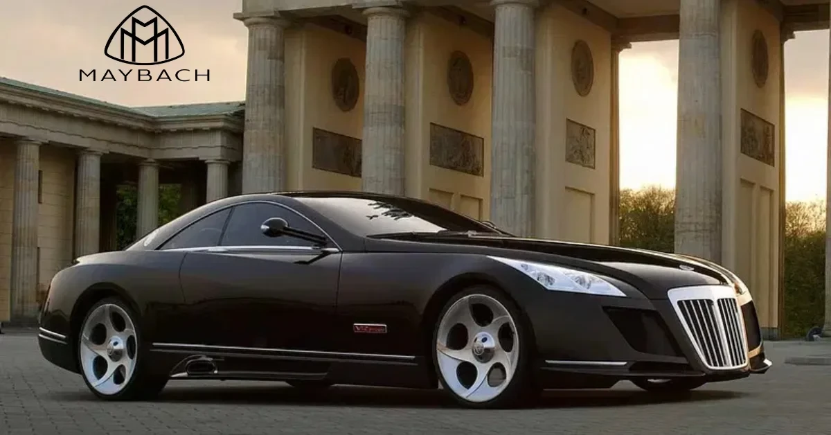 An ultra-luxury Mercedes-Maybach flagship sedan parked outside a modern architectural estate at dusk, showcasing exquisite design and prestige