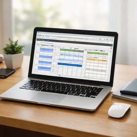 Microsoft Office Excel online training setup showing browser-based lessons and practical spreadsheet skills