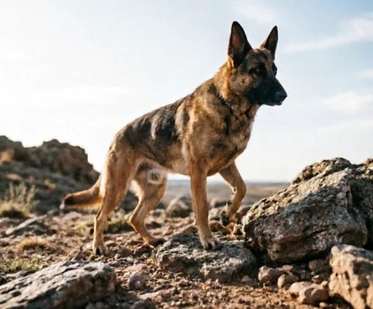 German Shepherd portraying a loyal survival companion in a challenging environment