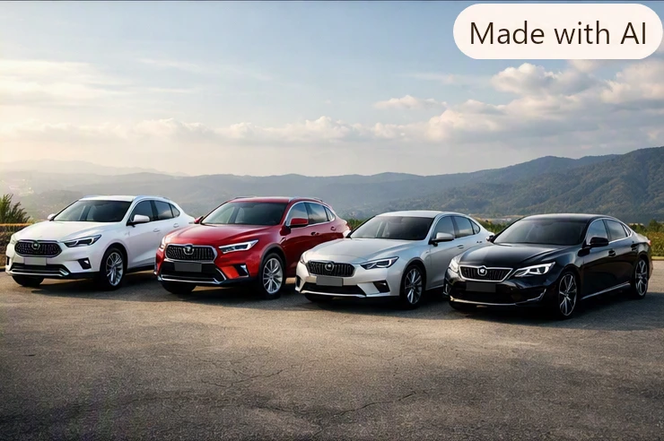 A range of Infiniti vehicles parked in a row, showcasing their luxury design