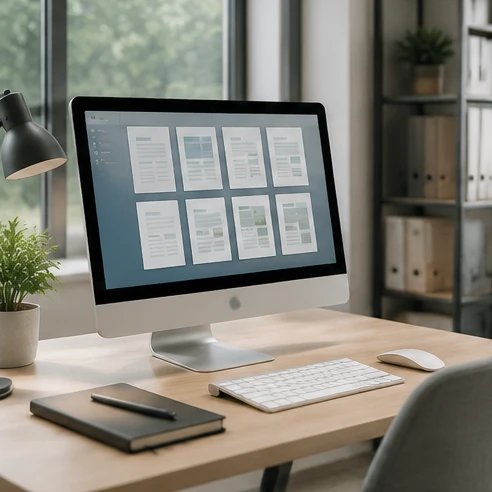 Organized office 2007 word templates displayed as reusable document layouts on a professional computer workspace